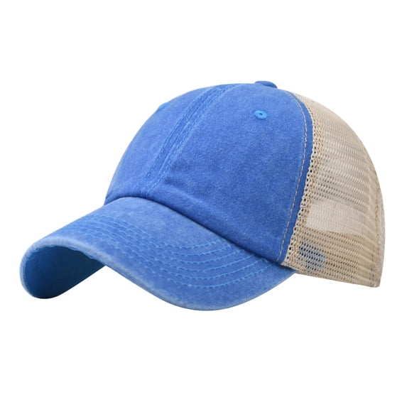 Unisex Washed Distressed Denim Baseball Cap, Mesh Back Breathable Trucker Hat for Outdoor Sun Shade, Casual Fashion Daily Wear for Men and Women Sky Blue