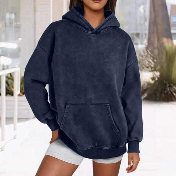 Unisex Washed Distressed Hoodie, Vintage Oversized Pullover Sweatshirtfor Men and Women, Casual Loose Fit Streetwear, Soft Comfortable Fall Winter Hooded Top, Unisex Faded Retro Style Crew Dark Blue