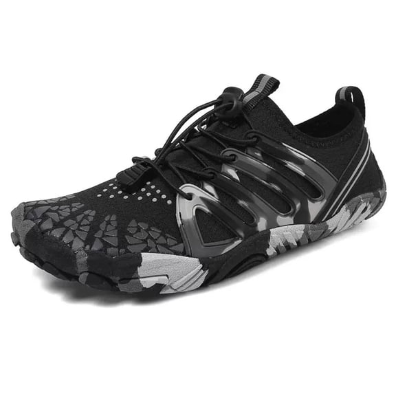 Unisex Water Shoes Quick Dry Breathable Mesh Slip-On Sneakers with Elastic Laces Non-Slip Rubber Sole for Beach River Kayaking Hiking Black Gray Camo Yellow Blue Orange Color Options