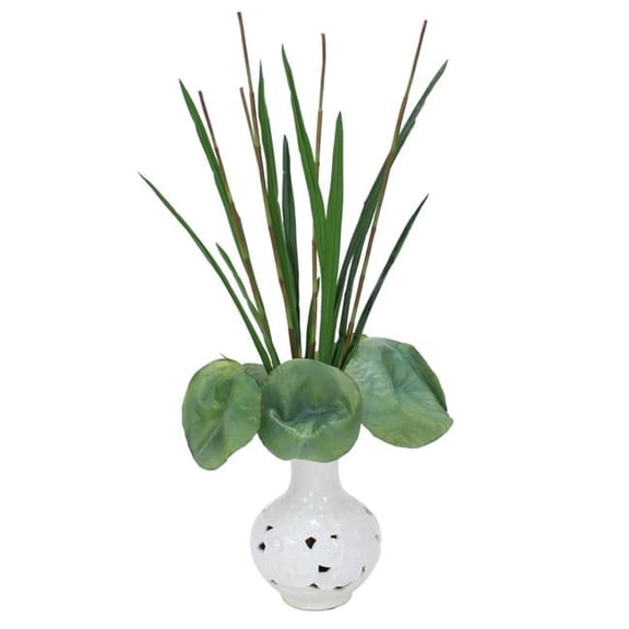 Unisex Waterlily Garden in White Clouded Vase - Brown