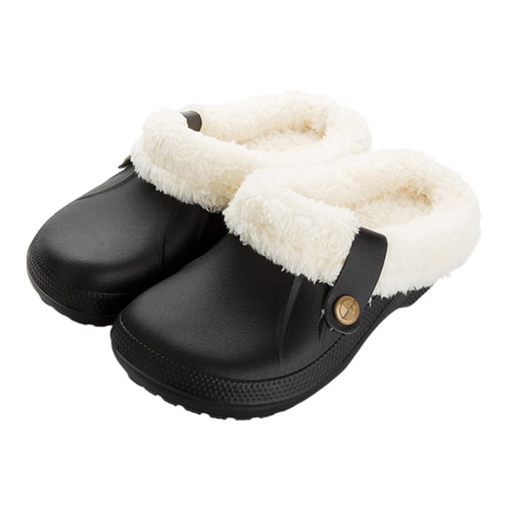 Unisex Waterproof Fleece-Lined Clog Slippers, Warm Non-Slip Indoor Outdoor Winter Shoes
