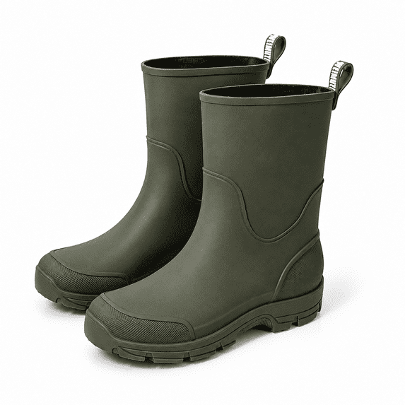 Unisex Waterproof PVC Mid-Calf Pull-On Rain Boots with Textured Sole
