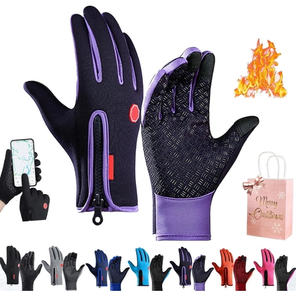 Unisex Waterproof & Windproof Thermal Non-Slip Gloves,Winter Warm Touchscreen Sports Glove Cold Weather for Outdoor Cycling(Purple,Small)