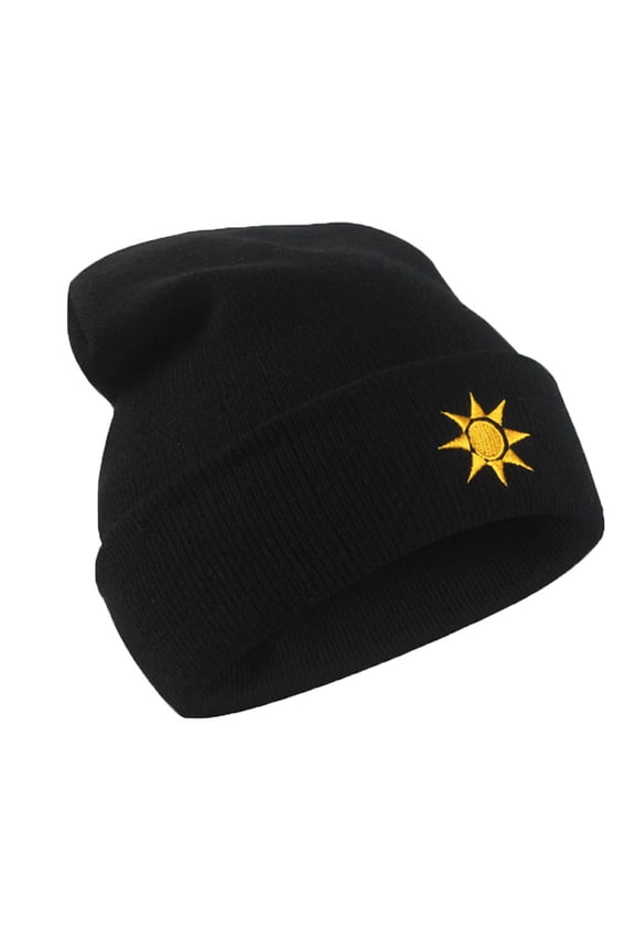 Unisex Weather Pattern Knitted Beanie, Hip Hop Style Baggy Wool Hat for Men and Women, Winter Warm Cap with Embroidery Design for Cold Weather