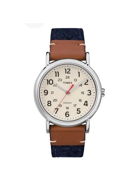 Unisex Weekender Blue/Brown/Cream Watch, Fabric & Leather Strap