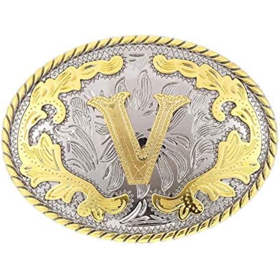 Unisex Western Belt Buckle Initial Letters ABCDJST to Z Cowboy Rodeo Medium Gold Belt Buckles