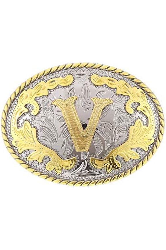 Unisex Western Belt Buckle Initial Letters ABCDJST to Z Cowboy Rodeo Medium Gold Belt Buckles