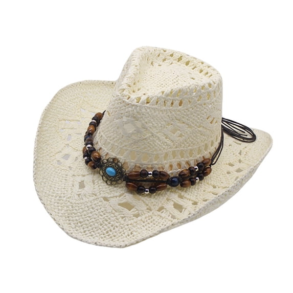 Unisex Western Cowboy Hat, Breathable Hollow Braided Straw Sun Hat for Summer, Wide Brim Riding Sun Hat, Adjustable Cowboy Hat for Beach and Outdoor Activities, Lightweight Hollow Design Sun Hat