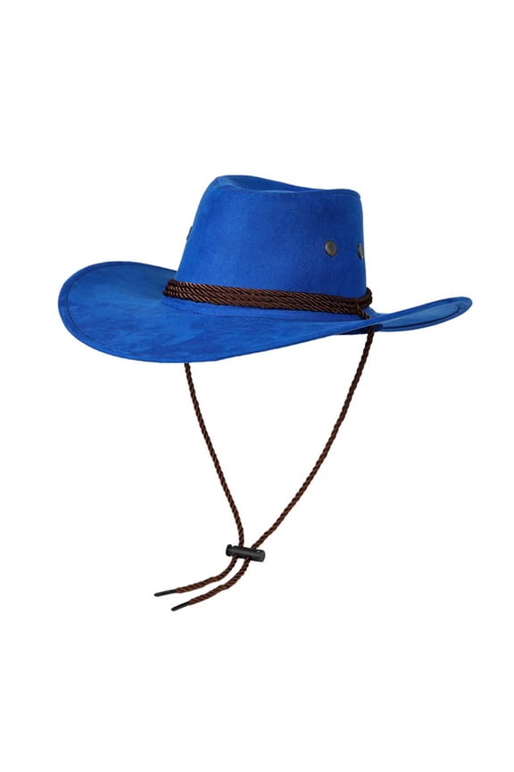 Unisex Western Cowboy Hat Cowgirl Cap Fashion Wide Brim Polyester Adjustable Chin Strap Lightweight for Festival Concert Outdoor Sun UV Protection Blue,Size M