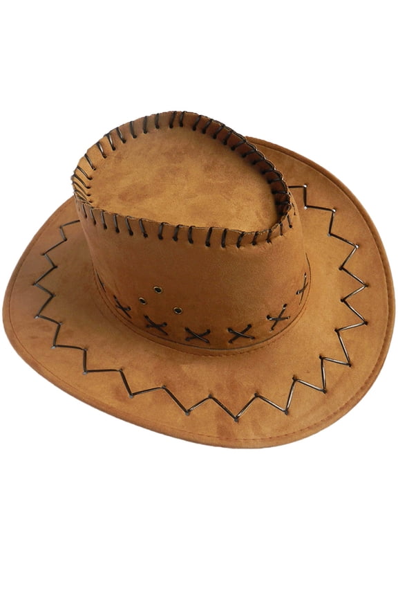 Unisex Western Cowboy Hat Solid Color Ethnic Style Shapeable Wide Brim Adjustable Foldable Daily Sun Shade Hat