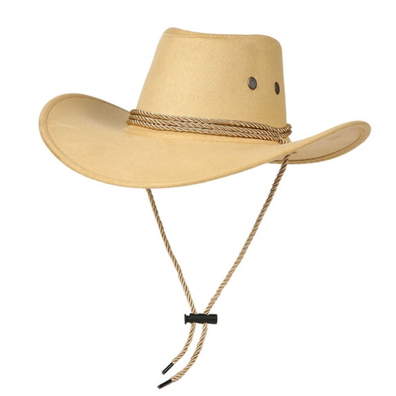VONCOS Unisex Western Cowboy Hat Yellow Cowgirl Style Wide Brim Polyester Adjustable Chin Strap Lightweight Sun Protection for Festival Concert Rodeo Outdoor Daily Wear,Size M