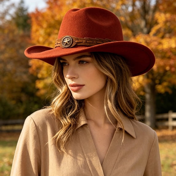 Unisex Western Cowboy Hat with Wide Brim Fedora Style Felt Jazz Cap for Autumn Winter Parties Daily Wear