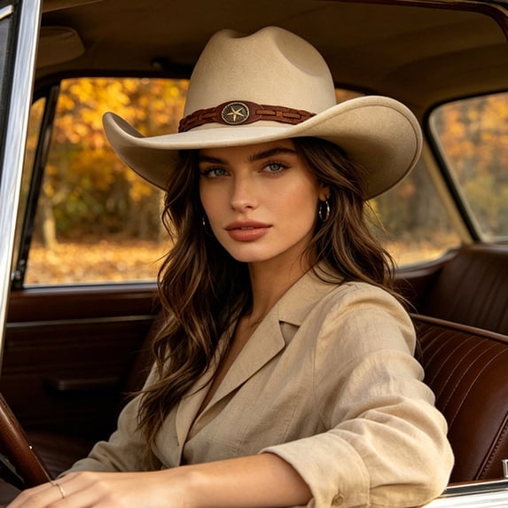Unisex Western Cowboy Hat with Wide Brim Fedora Style Felt Jazz Cap for Autumn Winter Parties Daily Wear