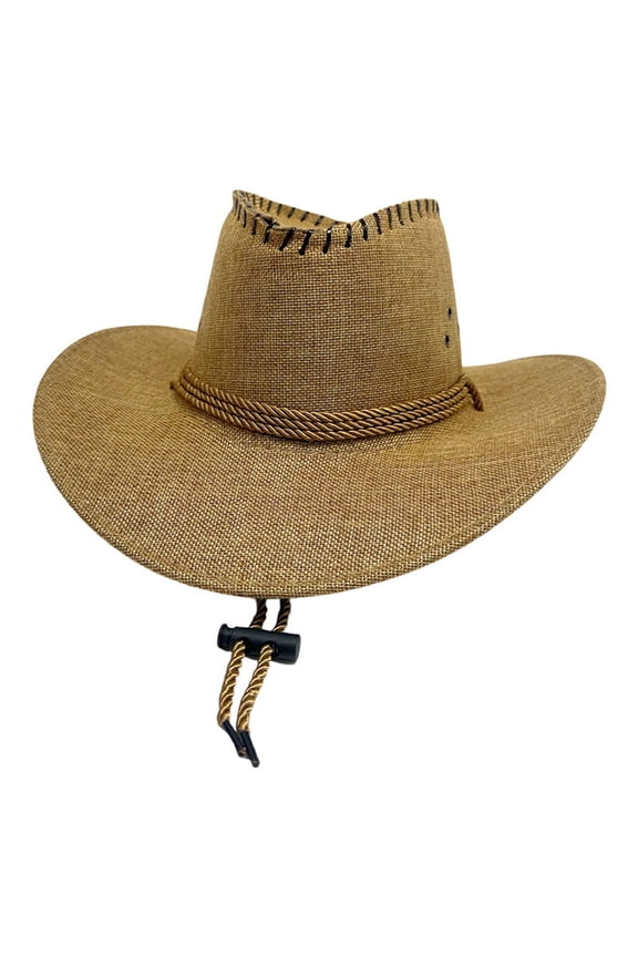 Unisex Western Straw Cowboy Hat, Wide Brim Sun Hat with Adjustable Chin Strap, Lightweight Breathable Acrylic for Outdoor Festival Yellow,Size M