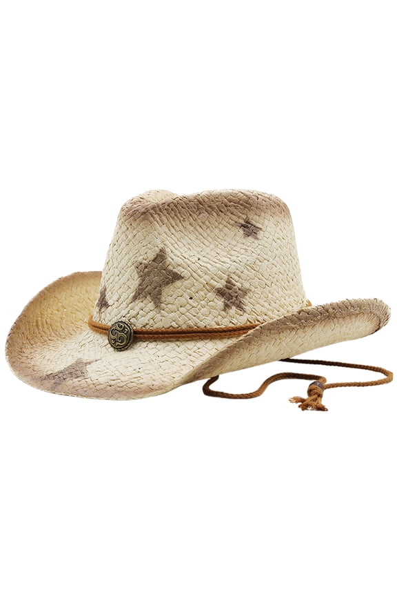 Unisex Western Straw Hat Spray Paint Star Design Outdoor Beach Cap for Summer Breathable