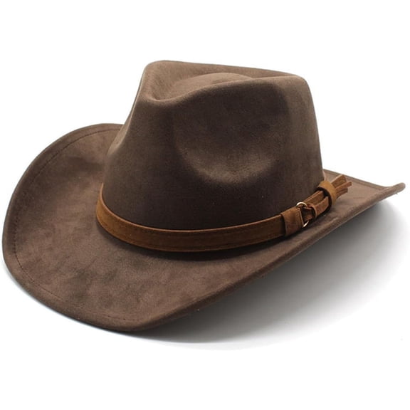 Unisex Western Suede Cowboy Cowgirl Hat Classic Wide Brim Fedora Hat for Men &Women
