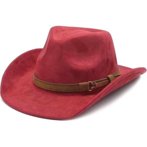 Unisex Western Suede Cowboy Cowgirl Hat Classic Wide Brim Fedora Hat for Men &Women