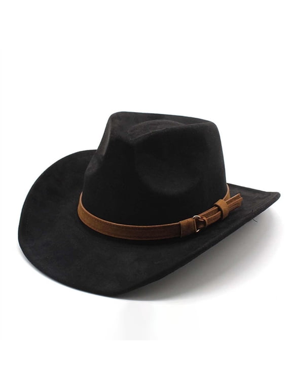 Unisex Western Suede Cowboy Cowgirl Hat Classic Wide Brim Fedora Hat for Men &Women