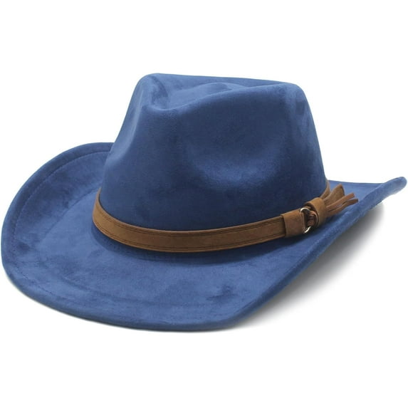 Unisex Western Suede Cowboy Cowgirl Hat Classic Wide Brim Fedora Hat for Men &Women