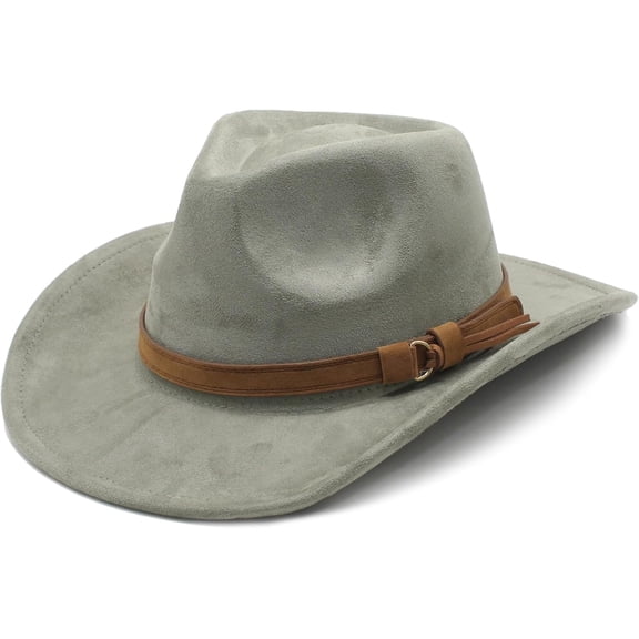 Unisex Western Suede Cowboy Cowgirl Hat Classic Wide Brim Fedora Hat for Men &Women