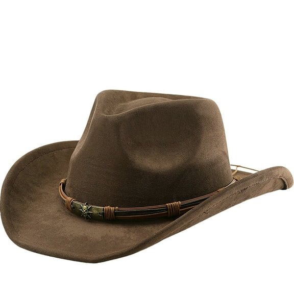Unisex Western Suede Cowboy Hat Classic Wide Brim Fedora Hat for Men Women