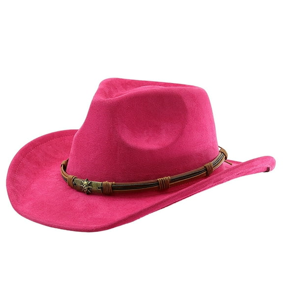 Unisex Western Suede Cowboy Hat Classic Wide Brim Fedora Hat for Men Women