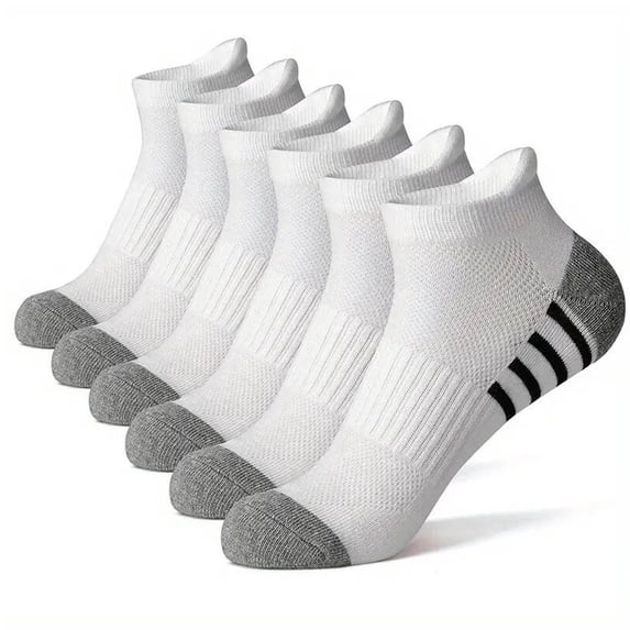 Unisex White Cotton Ankle Socks, Low Cut Cushioned Striped Breathable Athletic Socks Small Size 5 Pairs