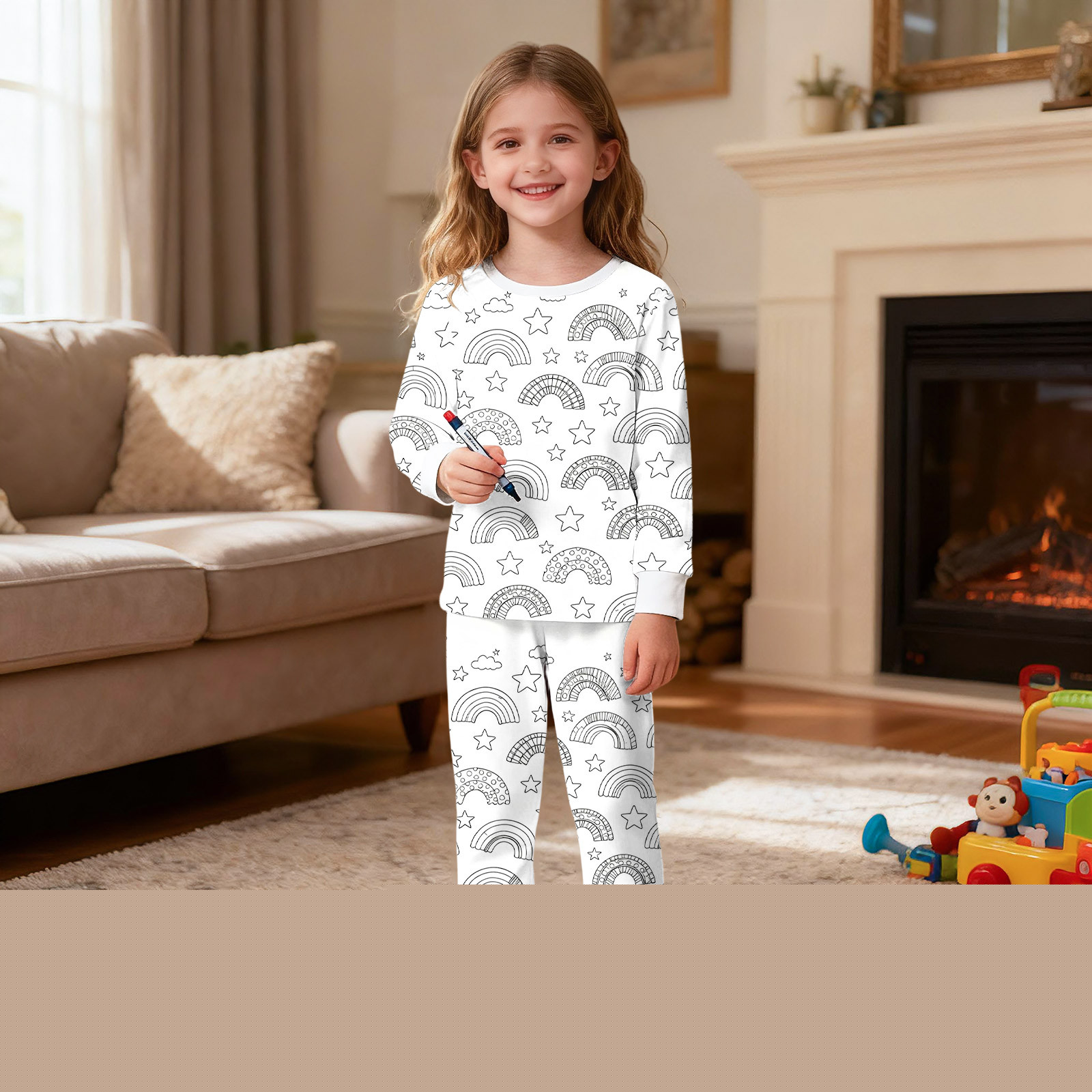 Unisex White Kids Color Your Own Casuals Set - DIY Creative Two-Piece Long Sleeve Soft Stretch Loose/Casual for 5-15 Years,Size 14 T