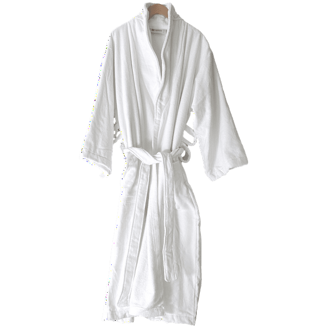 Unisex White Plush Velour Shawl Collar Hotel Robe Large 52 x 70