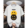 thumbnail image 1 of Unisex White Print Tshirt Graphic Tees Shirts Angel Devil Smile Face Humor S-5XL Tops, 1 of 5