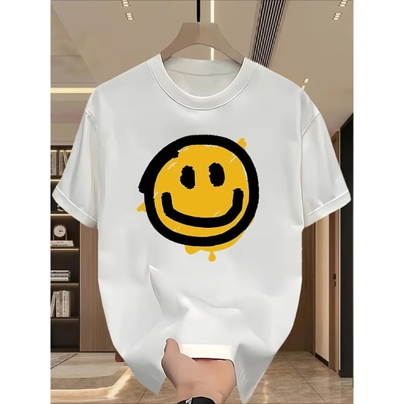 Unisex White Print Tshirt Graphic Tees Shirts Dripping Smile Face Abstract Art Humor S-5XL Tops