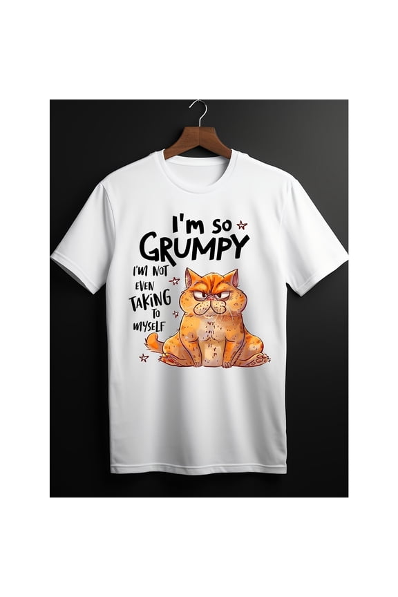 Unisex White Print Tshirt Graphic Tees Shirts Funny Grumpy Cat I'm Not Even Talking To Myself Design Casual Tops S-5XL