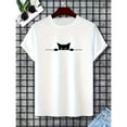 thumbnail image 1 of Unisex White Print Tshirt Graphic Tees Shirts Peeking Black Cat Pet Love Humor S-5XL Tops, 1 of 5