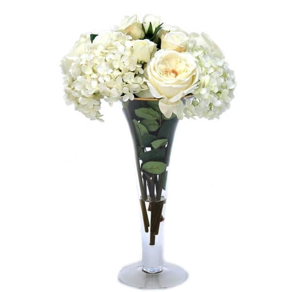 Unisex White & Rose & Hydrangeas in Trumpet Vase - Green