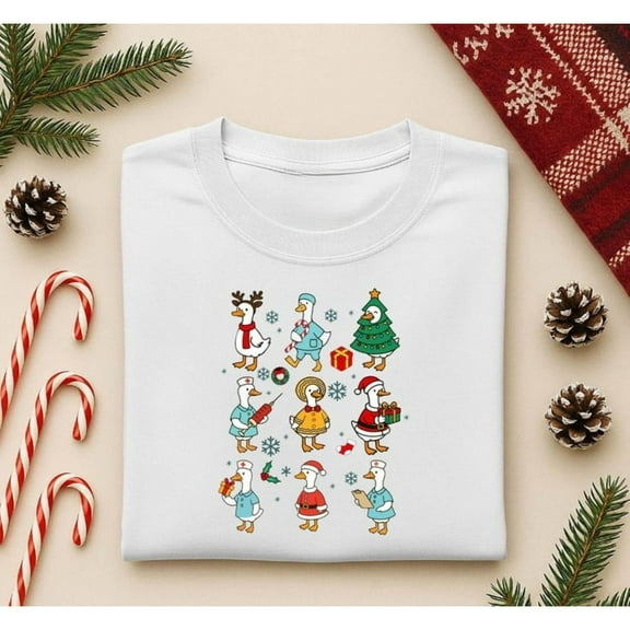 Unisex White T-Shirt Graphic Tees Christmas Duck Character Holiday Design Shirts S-5XL Casual Daily Tops