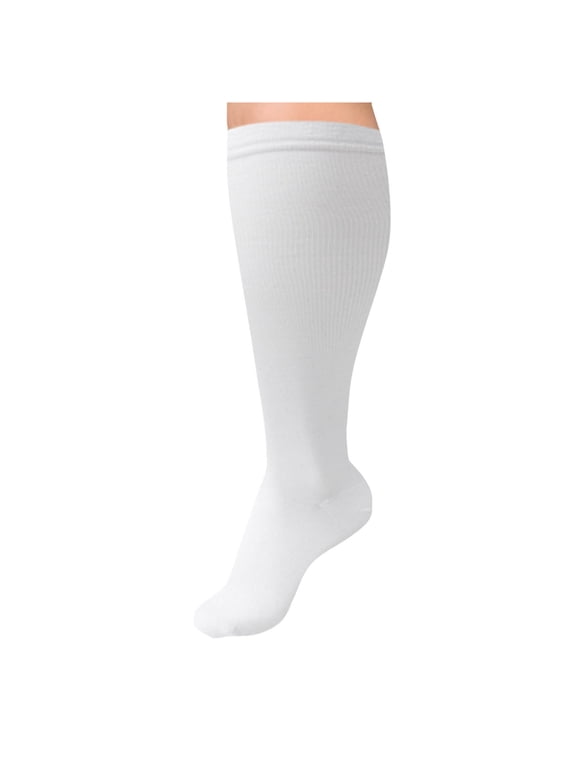 Unisex White Wide Calf Plus Size Knee High Socks, Stretch Nylon Seamless Toe Casual Everyday Socks XXL XXXL XXXXL