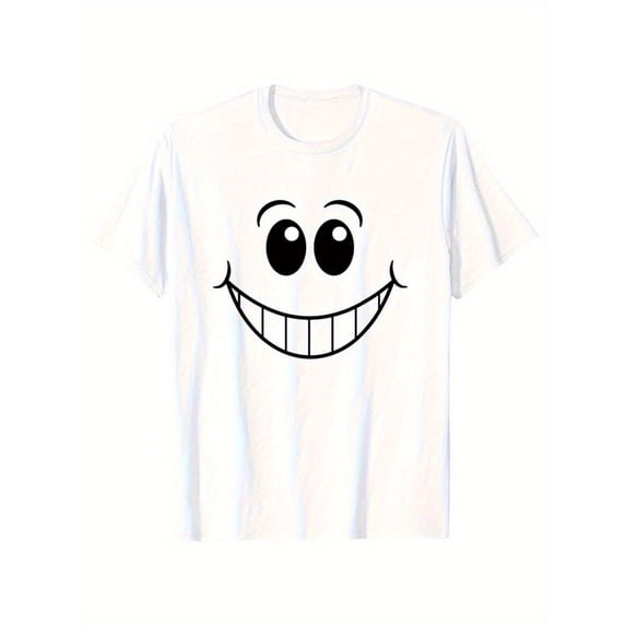 Unisex'White cotton White Print Tshirt Graphic Tees Shirts Retro Grinning Emoji Humor S-5XL Tops