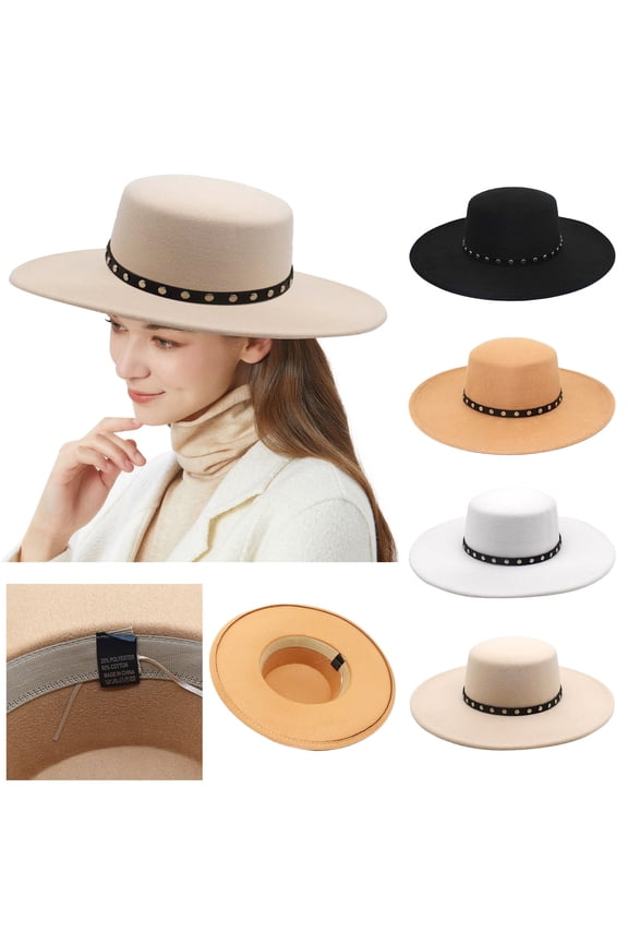 Unisex Wide Brim Bucket Hat, Elegant Winter Wool Velour Cloche Hat, 1920s Retro Bowler Style Flat Top Hat for Daily and Special Occasions-A