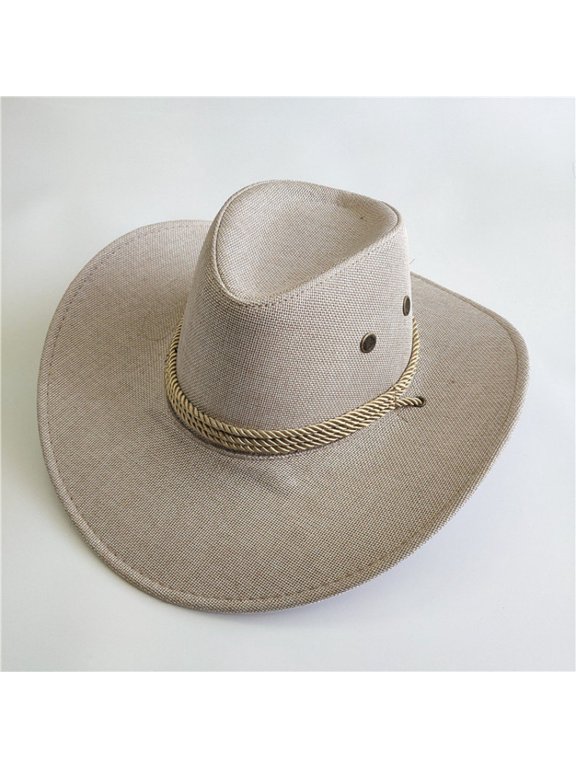 Unisex Wide Brim Cowboy Hat,Vintage Summer Sun Hat for Men Women,Adjustable Western Rancher Hat for Beach Party,Festival,Halloween Cosplay,Outdoor Safari White