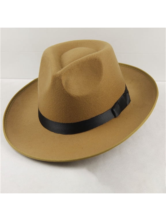 Unisex Wide Brim Panama Hat Vintage Fedora, Structured Dress Hat for Men Women Suits Coats Formal Events Khaki by Hontri