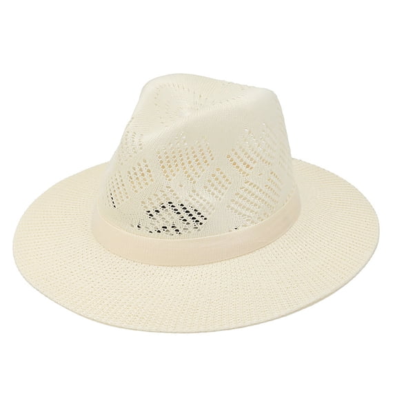 Unisex Wide Brim Straw Fedora Panama Sun Hat, UPF 50 UV Protection Breathable Woven Beach Hat, Packable Lightweight Jazz Dress Hat for Men Women Summer Travel Vacation, 4 Colors