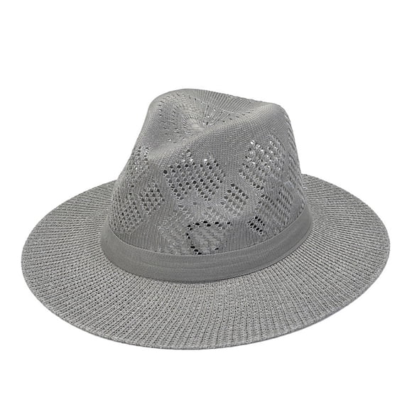 Unisex Wide Brim Straw Fedora Panama Sun Hat, UPF 50 UV Protection Breathable Woven Beach Hat, Packable Lightweight Jazz Dress Hat for Men Women Summer Travel Vacation, 4 Colors