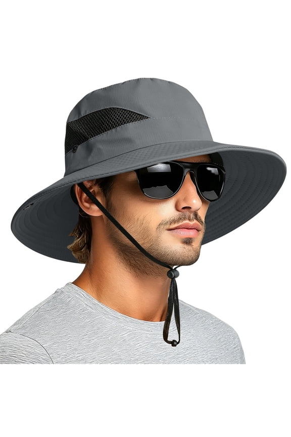 Unisex Wide Brim Sun Hat,Mesh Breathable Fishing Cap with UPF 50+ Protection,Lightweight Outdoor Beach Hat for Men Women,Casual Travel UV Shield Visor Dark Gray A
