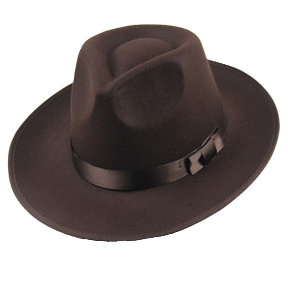Unisex Wide Brim Wool Felt Fedora Hat, Classic Style Panama Design with Structured Crown, Formal Dress Hat for Stage Performance, Jazz Club and Special Occasions, Autumn Winter Fashion Hat - Coffee