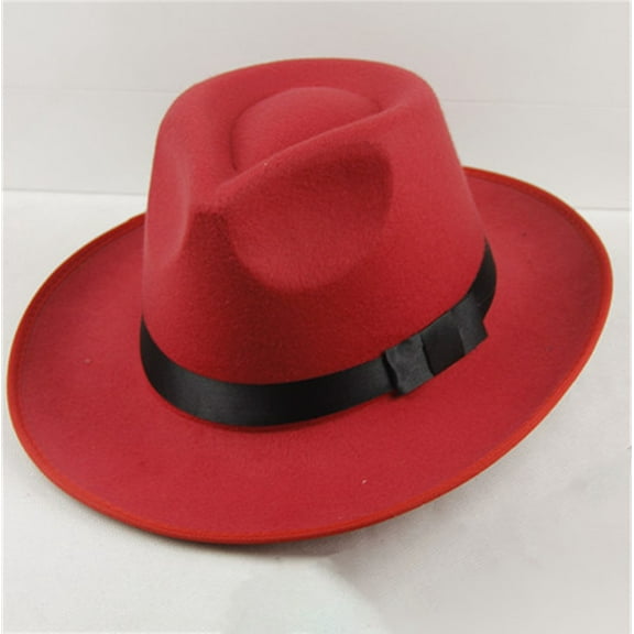 Unisex Wide Brim Wool Felt Fedora Hat, Classic Style Panama Design with Structured Crown, Formal Dress Hat for Stage Performance, Jazz Club and Special Occasions, Autumn Winter Fashion Hat - Red2