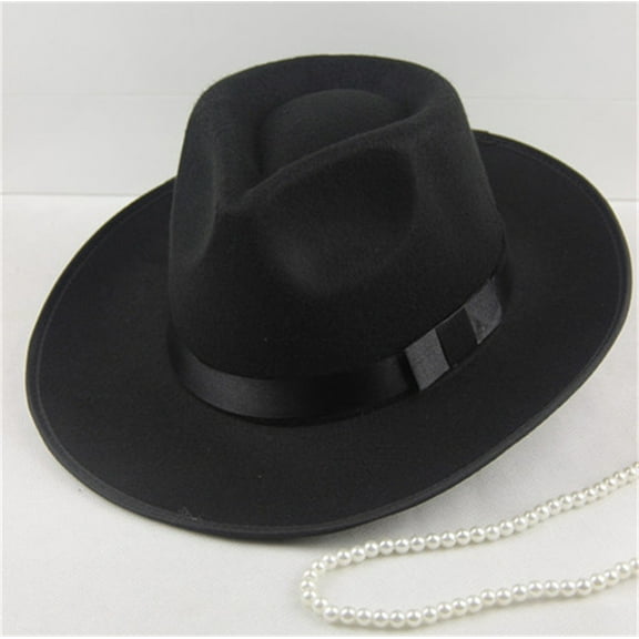 Unisex Wide Brim Wool Felt Fedora Hat, Classic Style Panama Design with Structured Crown, Formal Dress Hat for Stage Performance, Jazz Club and Special Occasions, Autumn Winter Fashion Hat - Black