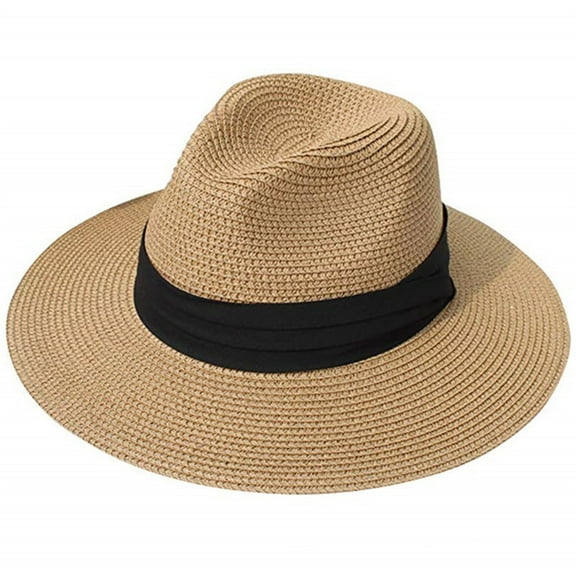 Unisex Wide Straw-Hat Straw Sunshade Panama Roll Up Fedora Beach Sun Hat