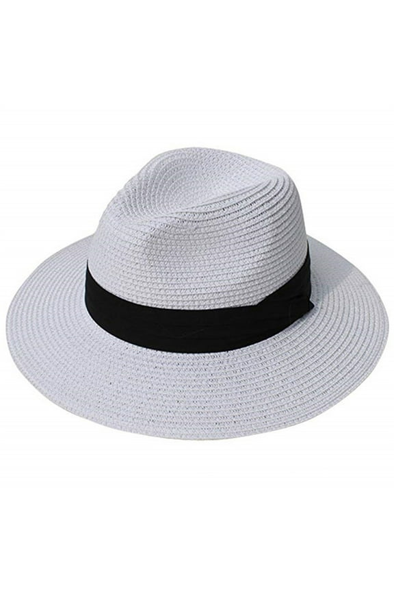 Unisex Wide Straw-Hat Straw Sunshade Panama Roll Up Fedora Beach Sun Hat