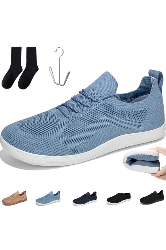 Unisex Wide Toe Box Zero Drop Walking Shoes, Breathable Mesh Slip-On Non-Slip Soft Sole Casual Business Sneakers,Blue Size 38