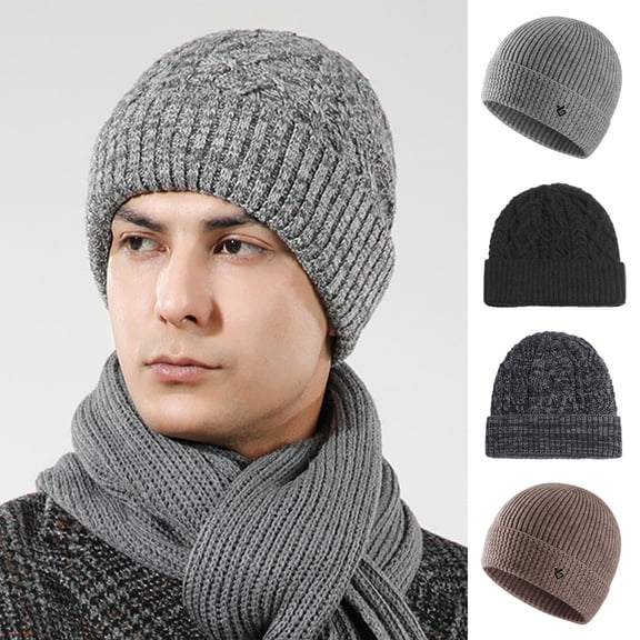 Unisex Wimter Fall Hat Elastic Knitted Dome Shape Solid Color No Brim Anti-slip Regular Fit Thick Warm Windproof Adult Cap Beanie